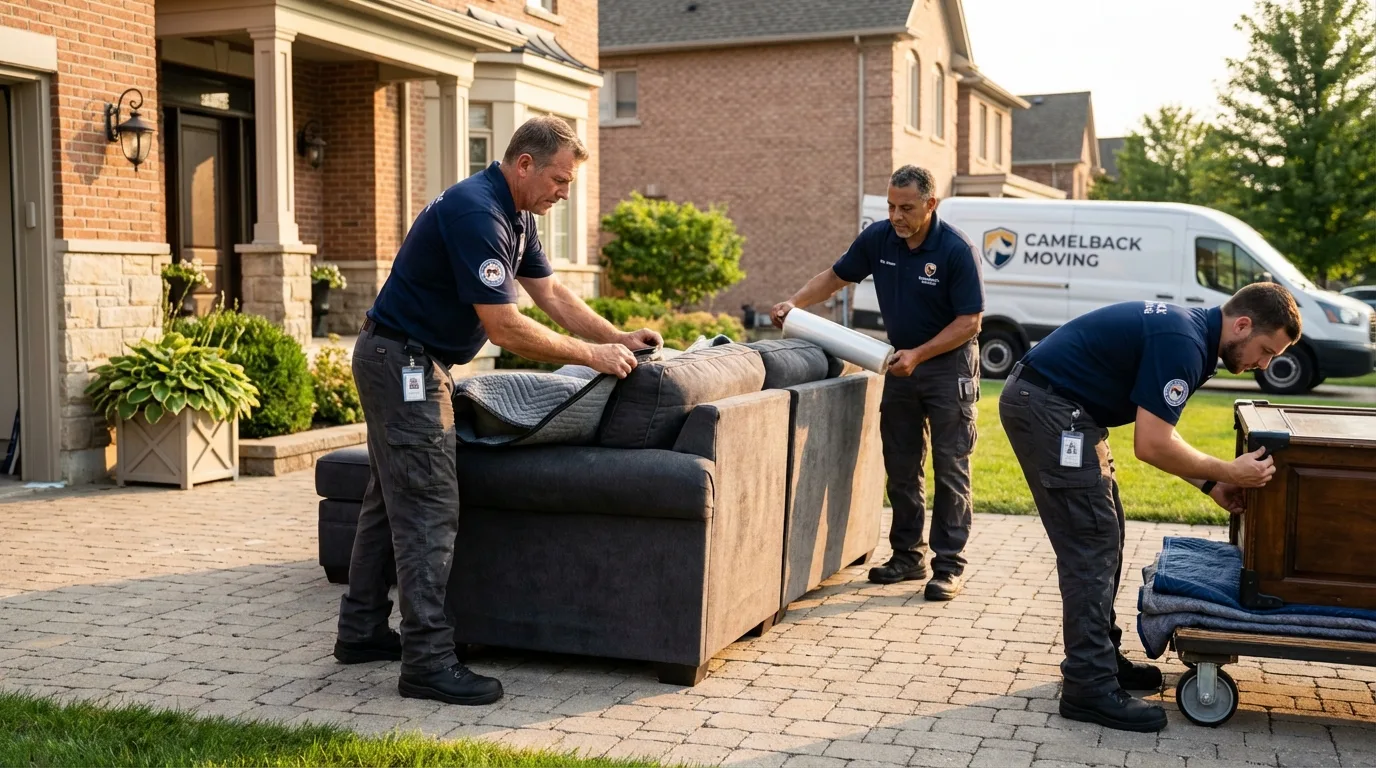 Large estate moving crew wrapping furniture in Hobart, OK