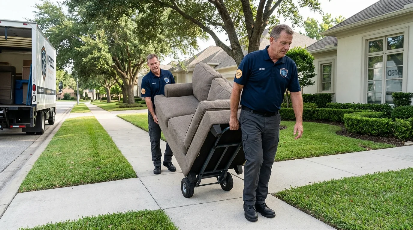 Local residential moving crew loading furniture in Hobart, OK
